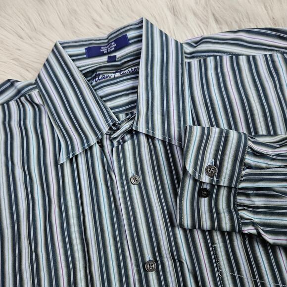 🦃 Mens Alan Flusser Cotton Casual Button Down Top Size Xl Multicolor Striped - Picture 1 of 11